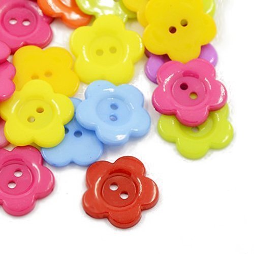 Paket 50+ Gemischt Acryl 16mm Blume Knöpfe (2 Löcher) - (HA07165) - Charming Beads