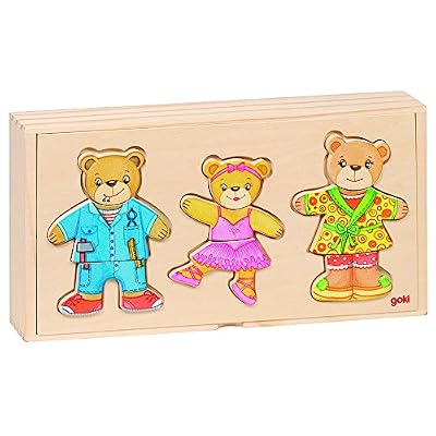 Goki - 2041681 - Puzzle En Bois À Habiller - Ours Famille - 36 Pièces