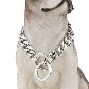 Heavy Duty Choke Cuban Chain Dog Collar for Large Dogs - 20mm XL Extra Wide, Strong Steel Metal Links for Big Breeds - Rottweiler, Pitbull, Mastiff, Cane Corso, Doberman, Great Dane (16 Inch - Silver)