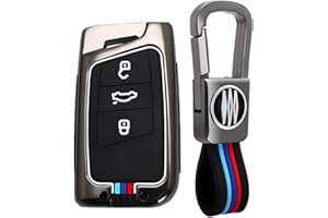 Happyit Pokrowiec na kluczyki samochodowe ze stopu cynku do Volkswagena, VW, Tiguan, Jetta, Passat, Magotan, Golf, CC Arteon, Atlas, Skoda Kodiaq Superb (3 przyciski, kolor matowy)