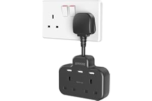 ANVODE Double Plug Adaptor with USB, 2 Way Wall Adapter with Short Extension Lead, Multi Plug Socket Extender For Home Office (Black)