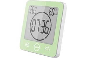 VORRINC Orologio Digitale LCD per Doccia, Orologio da Bagno Impermeabile con ventosa, igrometro, termometro, Orologio da Parete Orologio da Cucina Timer da Cucina (Verde)