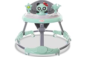 FK Sports Baby Walker | Multi-Functional Walker with 6 Adjustable Heights, Activity Center, Portable Music, Toys, Food Tray & Silent Wheels - Baby Walker for Boys & Girls 6-18 Months - (Green)