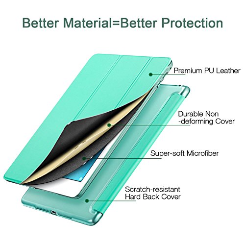 iPad Air 2 Hülle, ESR® Yippee Bildserie Auto aufwachen / Schlaf Funktion Wickelfalz Ledertasche mit Lichtdurchlässig Rückseite Abdeckung Schutzhülle für iPad Air 2 / iPad 6 (MintGrün) - 2