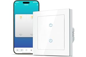 Alexa Wifi Interruptor de luz inteligente CURRYSMARTER para Alexa y smartphone, interruptor de pantalla táctil de cristal templado, sistema de 55, 80x80 mm (interruptor de luz 2F)