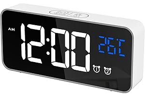 CHEREEKI Reloj Despertador Digital, Despertador Alarma Dual Digital Alarm Clock con Temperatura, 4 Brillo Ajustable Función Snooze, Puerto de Carga USB, 12/24 Horas, 10 música