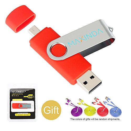 8GB/16GB/32GB/64GB Flash Drive de USB OTG (On the Go) Doble Transforma Memoria USB Stick 2.0 a Micro USB Para Smartphone Android o Tableta + 1M 2.0 USB Cable (32GB, rojo )