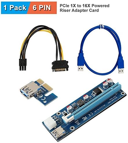 PCIe Riser,SHONCO 6 Pin PCIe 1X to 16X Powered Riser Adapter Card With 60cm USB 3.0 Extension Cable and 6 Pin PCIe to SATA Power Cable GPU Riser Adapter Ethereum ETH Bitcoin Litecoin Mining Dedicated Graphics Card(1Pack)