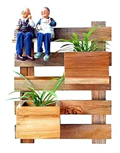 Dantawood Wooden Wall Planters Stand/Hook Holder with Plant Containers Pot and Figurines for Indoor, Balcony Decoration, Garden Decor Size: 30cm x 13cm x 49cm (Length x Weight X Height)
