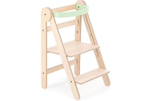 Mamatoyz Torre Montessoriana di Apprendimento Pieghevole Multiuso Learning Tower in Legno Naturale di Betulla con 3 Altezze Regolabili