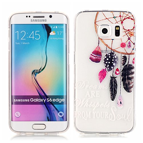 De-Liggo® Samsung Galaxy S6 Edge Case (Free Tempered Glass Screen Protector),Clear Pattern Soft Gel TPU Silicone Case Cover for Samsung Galaxy S6 Edge Dreamcatcher