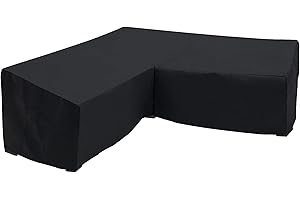 Orqihod L-shaped Garden Furniture Cover Waterproof 420D Heavy Duty Garden Rattan Corner Furniture Covers with Storage Bag 254X254CM Black Protective Cover for Corner Sofa Windproof