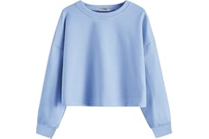 Arshiner Sweatshirt Fille à Manches Longues Hauts Courts Coton Col Rond Pullover Tops pour Enfants 5-12 Ans
