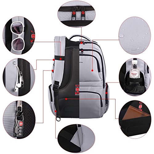 Norsens Notebook Laptop Rucksack 17 Zoll Gepolstert Wasserdichter Business Rucksack Damen Silber - 6