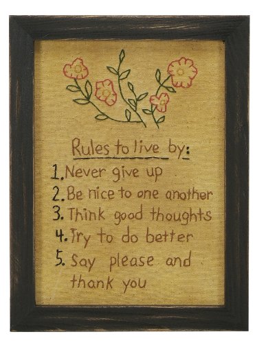 Stitcheries by Kathy Sign - Rules To Live By (flower design)
