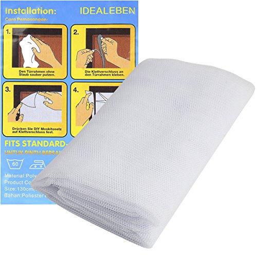 2 Packs Idealeben Window Insect Screen Net Mesh Fly Bug Mosquito Protector Kit 1.3m x 1.5m with 3 Rolls Self-adhesive Tapes White