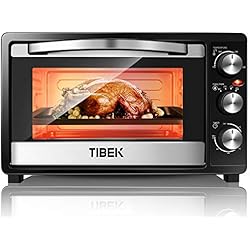Mini Four Electrique 1500W 23L Four Multifonction à Double Verre avec Pince, Grille et Plat De Cuisson, Plat Ramasse-miettes(100-230°C, Minuterie de 60 min), Facile à Nettoyer, Noir/Argent