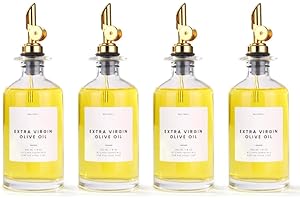 Molimoli Dispenser per Olio per Cucina, Versatore Automatico, Bottiglia Sottile in Vetro per Cucina, | Set di 4