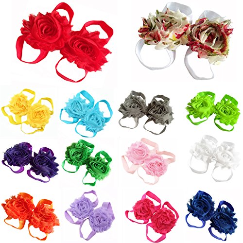 Chnli 10 Pcs Baby Girl Foot Flowers Barefoot Sandals Newborn Flower Feet Accessory Infant Footwear Toddler Chiffon Shoes