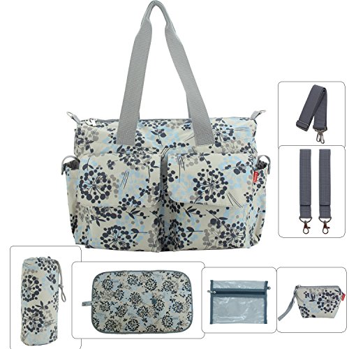 Damai Floral Designer Diaper Tote Bags (Gray Dandelion)