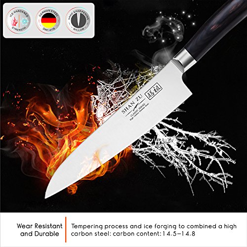 Küchenmesser Professionelle Kochmesser 20cm Allzweckmesser Hochgekohlt Edelstahl Messer Komfort Pakka Holz Griff - 4