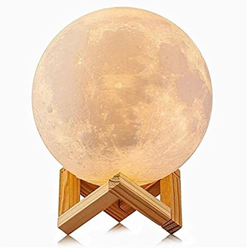 3D Moon LED Night Light,Touch Switch USB Rechargeable Bedroom Desk LED Night Lamp Two Tone Touch Sensor with Wooden Holder Magical Lunar Table Lamp Moonlight Gift for Baby Kids Children Home Decoration