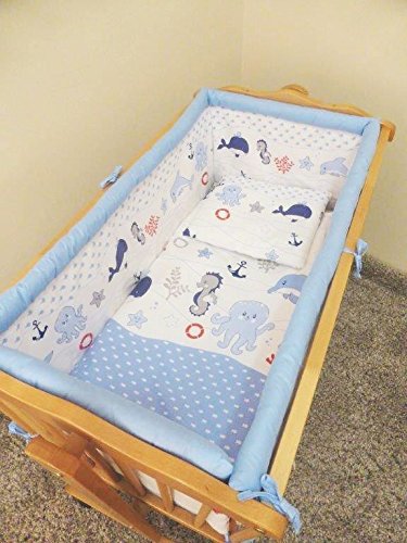 6 Pcs Crib Bedding Set with Terry sheet + All-round Bumper 90x40 cm - Pattern 15
