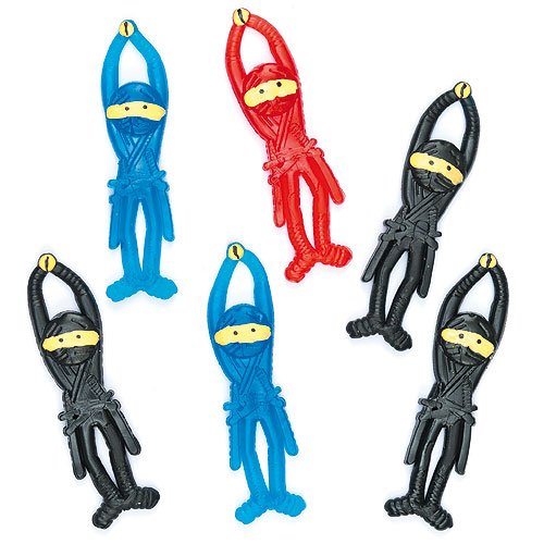 Elastische fliegende Gummi-Ninjas - Spielzeug für Kinder als Mitgebsel und Preis beim Kindergeburtstag - 6 Stück