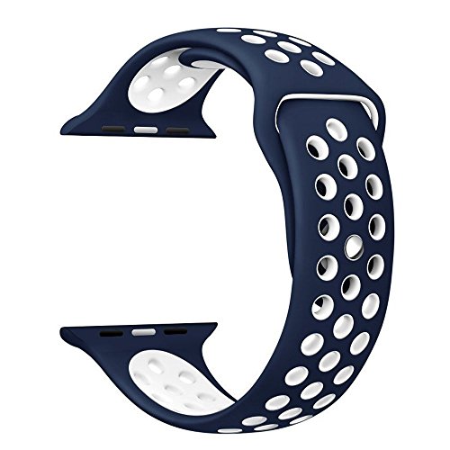 Apple Watch Correa  Sanday Silicona Suave Reemplazo de Banda Sport Band para Apple Watch Series 3 Series 1 Series 2 42MM M L Azul Blanco