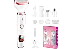 GAOGODOT Rasoio Elettrico Donna, 5 in 1 Epilatore Viso Elettrico, Rasoio Parti Intime Donna, indolore Depilatore Elettrico Portatile per Corpo, Le Ascelle,La Linea Del Bikini,Le Sopracciglia e Il Peli Naso