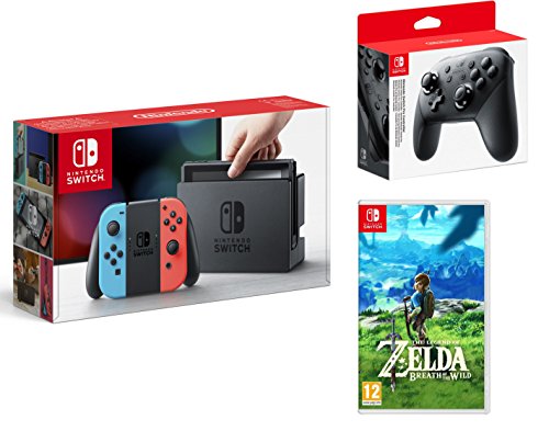 Nintendo Switch Konsole Neon-Rot/Neon-Blau + The Legend of Zelda: Breath of the Wild + Nintendo Switch Pro Controller Nintendo Switch Konsole Neon-Rot/Neon-Blau + The Legend of Zelda: Breath of the Wild + Nintendo Switch Pro Controller
