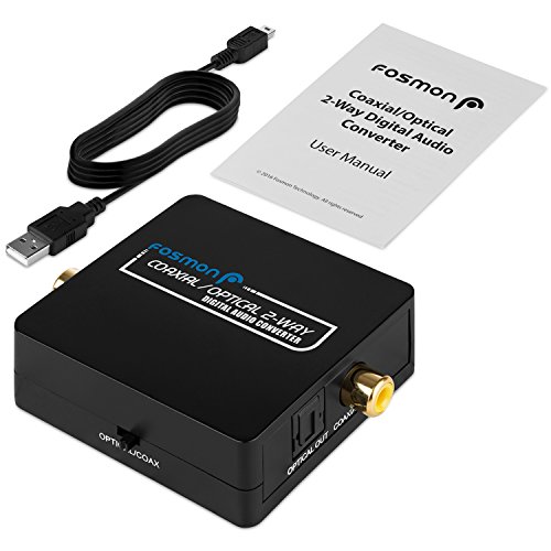 Fosmon Convertisseur Numérique Audio Optique Bidirectionnel, Coaxial vers/à Rartir de l'adaptateur Optique Toslink, LPCM2.0 / DTS/Dolby-AC3, 2 Façon Splitter avec Câble d'alimentation USB