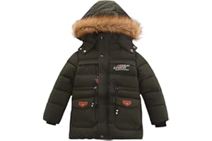 YFPICO Manteau Enfant Garçon Hiver Doudoune Veste Capuche Blouson Fourrure Fausse Parka Rembourré Coton Plus Peluche