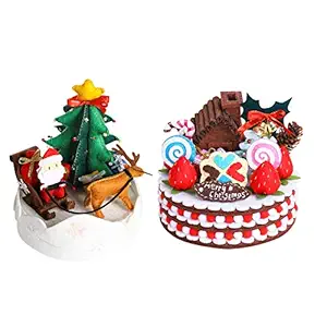 HEALLILY Christmas DIY Making Kit for Kids Non- Woven Handmade Cartoon Storage Case Christmas Gift- 2 Sets (Music Box+ Cake Storage Box)