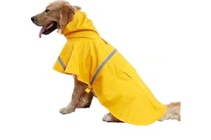 Kismaple Leggero Regolabile Riflettente Impermeabile Giacca per Cane, impermeabile con cappuccio per cani di Piccolo medio, Giallo, M Petto: 52-59cm
