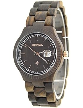 HYSENM Damen Holzuhr Armbanduhr Leuchtzeiger mit Datum analog allergikerfreundlich Werkzeug als Geschenk