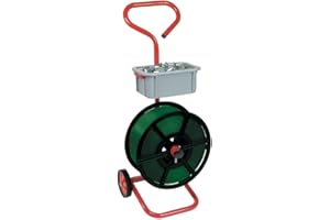 UKPS Heavy Duty Strong Metal Mobile Trolley Cart Stand On Wheels For Pallet Strapping Banding Coils + Removable Accessory Bucket For Tools/Seals Etc