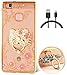 Produktbild Schutzhülle Huawei P9 Plus Hülle Silikon,Ultra Slim TPU Transparent Durchsichtig,Muster Glänzend Huawei P9 Plus Hülle Glitzer Strass Kristall Diamant Schutz Handy Hülle Crystal Case Tasche+1 x USB Ladekabel Datenkabel[Gold,Kitty Katze]