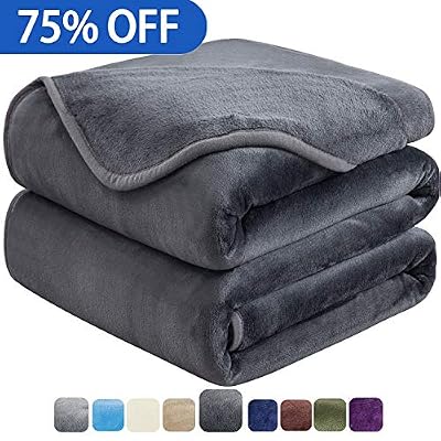 HOZY Couverture Polaire Epaisse 220x240cm Microfibre Polyester Doux et Chaud Couvre-Lit Sofa Jete de Canape Effet Velours Facile a Nettoyer - Gris Fonce