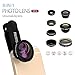 Produktbild Handy Objektiv - MEMTEQ 8 in 1 iPhone Adapter Clip-on Kamera Lens Handy Linsen Objektiv Set mit Fischaugenobjektiv Weitwinkelobjektiv Makro Objektiv Telekonverter Polarisator Handykamera Smartphone Zubehör für iPhone iPad und Android Smartphones Schwarz (für Samsung Galaxy S7 / S7 Edge NICHT Geeignet)