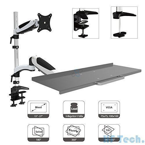 HFTEK® FY01WS Workfit Workstation Monitor Halterung Halter Tischhalterung Stand schwenkbar neigbar bis zu 27 Zoll mit VESA 75 / 100 (FY01WS)