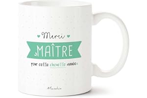 Manahia Mug Cadeau Maitre - Merci Maître pour cette chouette année - Avec Boite Kraft - 330 mL Céramique - Imprimé en France - Cadeau Ecole - Tasse Personnalisée Maître - Fête des Ecoles