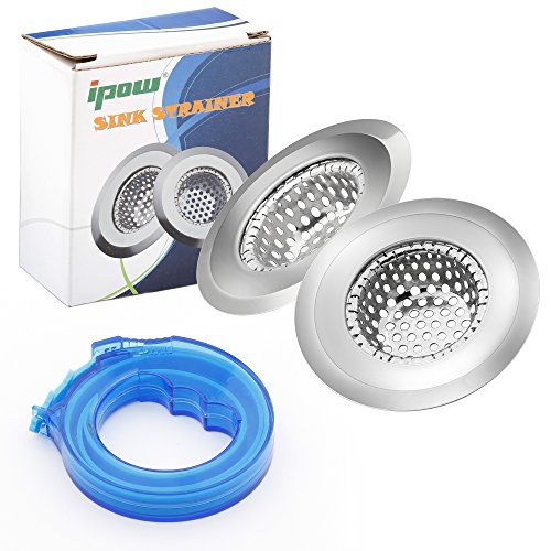 2 Stück Abflußsiebe, Ipow Edelstahl Spülbeckensieb Sieb für Abfluss Ø 70mm – Zusatz mit Haarfänger verstopfen Remover – Set Ideal für Bad und Küche - 7