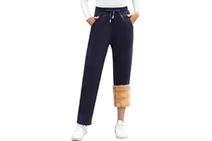 Voqeen Mujer Pantalones de chándal Forrados de Sherpa de Forro Polar Térmico Invierno Gruesos y Peludos Pantalones de Chándal Cálidos con Cordón y Bolsillos