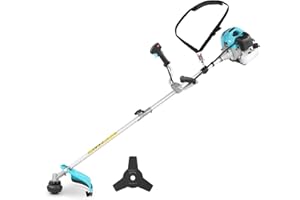 Hillvert HT-BC-500 Débroussailleuse professionnelle thermique Coupe-bordure professionnel (Cylindrée de 51,7 cm³, moteur à 2 temps, Lame en acier et fil en nylon, Mélange essence/huile : 40:1)