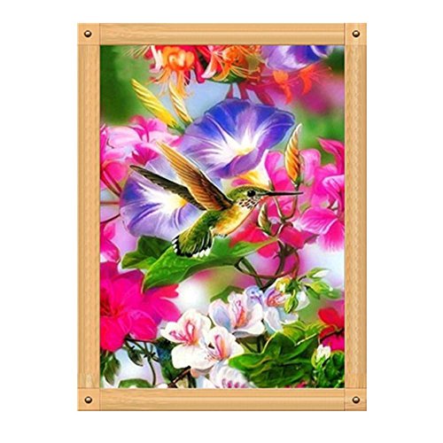 Preisvergleich Produktbild Sammoson DIY 5d Diamant Stickerei Painting Voll, Handgemachtes Klebebild Runder Diamant Malerei Stickpackungen mit Digitale Set eingefugt Kreuzstich 40X30CM,Blume und Vogel,fur Home Dekoration