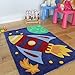 Boy's Blue Soft Outer Space Rocket Ship Kid's Area Rug 70 x 100cm