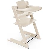 Stokke Tripp Trapp&reg; + Baby Set&sup2; + Tray - Vanilla White | 2-in-1 solution from 6 months. Includes the wooden highchair, the Ba
