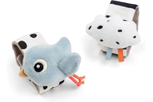 Done by Deer Rasselarmband 2 Stück Happy clouds Blau - Perfekt für die Stimulierung der Sinne, das Körperbewusstsein und das Erkennen der Hände - Babyspielzeug ab 0 monate - Klettverschluss