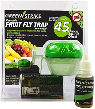GREENSTRIKE Reusable Fruit Fly Trap with Holder, Green, 10.16x10.16x10.16 cm